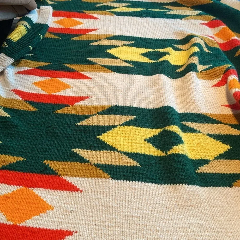 Vintage Crocheted Southwestern Pattern Green gold orange